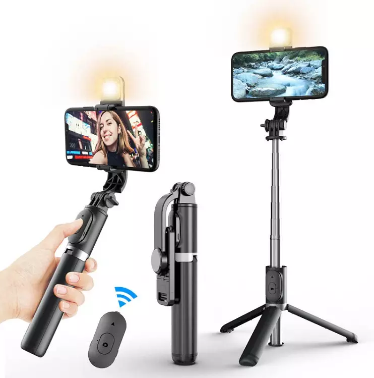 Wireless Selfie Stick R1S (WITH LIGHT) Tripod Bluetooth Shutter selfie Light foldable Selfie stick for all Phone Extendable With charging Cable Detachable Bluetooth Shutter